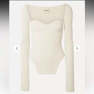 KHAITE Cream Ribbed Bodysuit